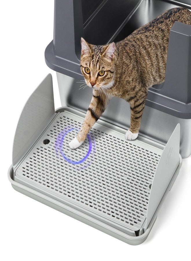 Bartuke Cat Step Stairs with Removable Baffles, Large Cat Ramp Pedal Footrest for Litter Box with Filter Function Double Layer Splash-Proof Easy to Clean for Small & Elderly Cats (Light Grey) - Image 1