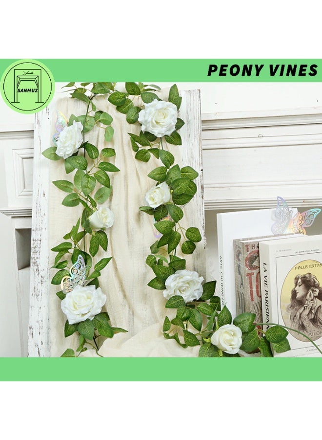 2 Pack Peony Floral Hanging Vines - 6.6ft Each Silk Fake Plant Rattan Garland for Indoor/Outdoor Wedding Party & Living Room Wall Decoration - Image 2