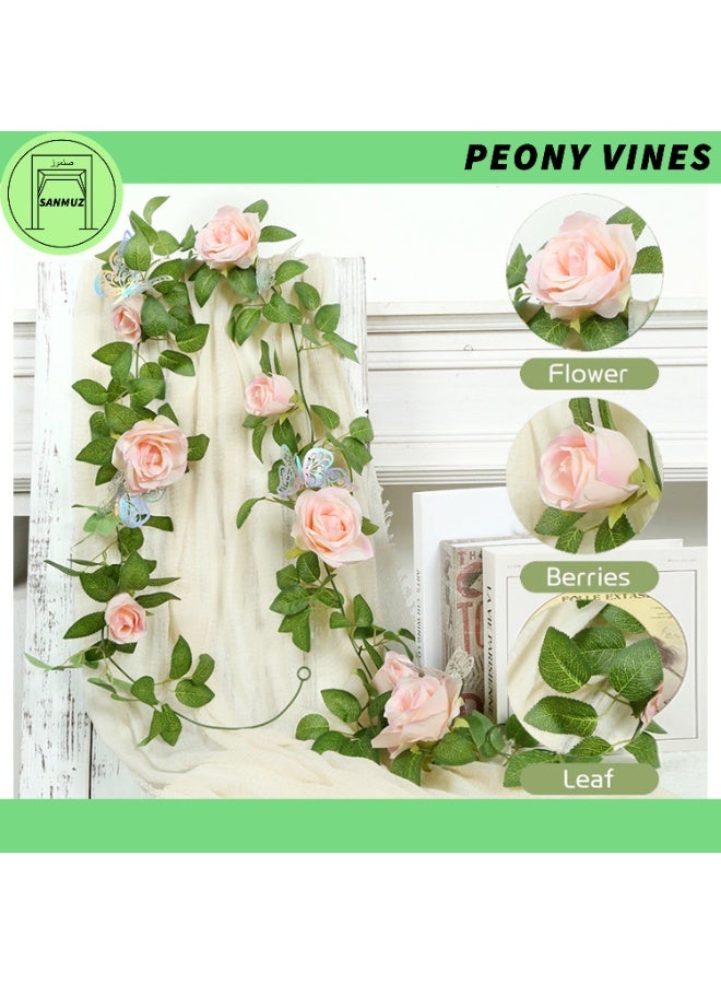 2 Pack Peony Floral Hanging Vines - 6.6ft Each Silk Fake Plant Rattan Garland for Indoor/Outdoor Wedding Party & Living Room Wall Decoration - Image 3