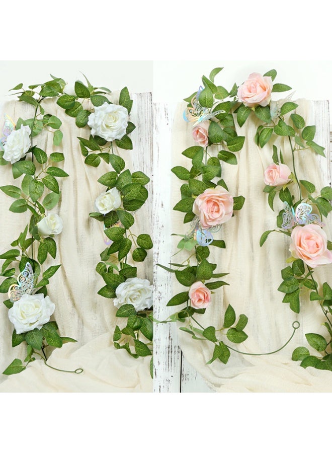 2 Pack Peony Floral Hanging Vines - 6.6ft Each Silk Fake Plant Rattan Garland for Indoor/Outdoor Wedding Party & Living Room Wall Decoration - Image 1
