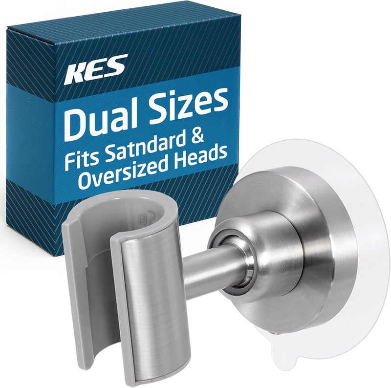 Kes All Metal Shower Head Holder Adhesive, Handheld Shower Head Holder Wall Mount with Dual-Size Opening for Standard & Oversized Shower Hose, Adjustable Shower Wand Holder, Brushed Steel, C208DF-BS - Image 1