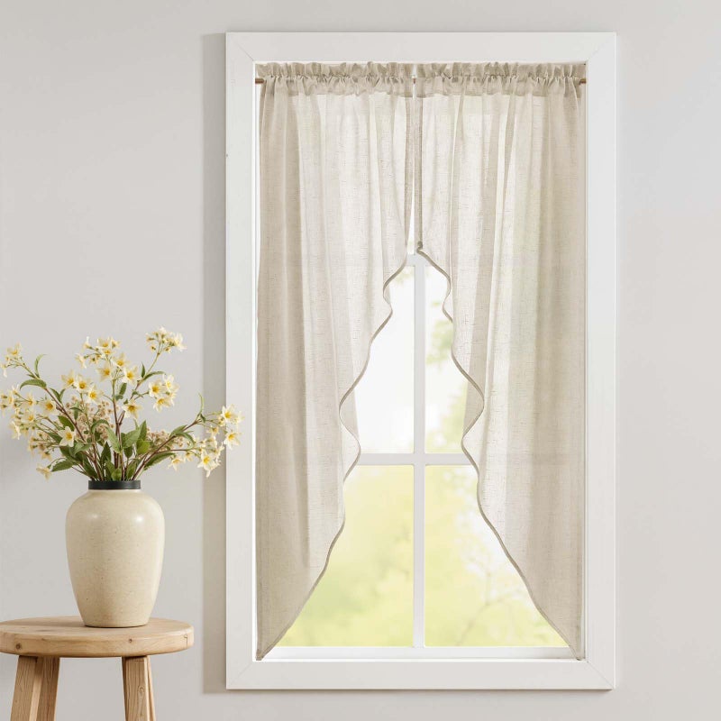 jinchan Swag Valance for Windows 63 Inch Length Farmhouse Linen Kitchen Valance Country Light Filtering Small Window Treatment for Bedroom Living Room 2 Panels Beige - Image 1