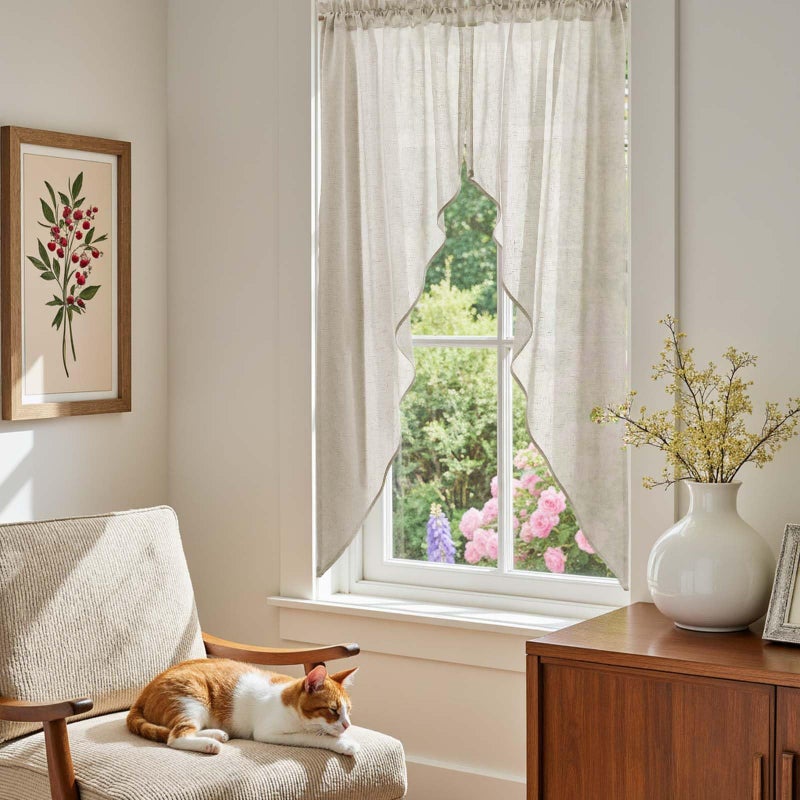 jinchan Swag Valance for Windows 63 Inch Length Farmhouse Linen Kitchen Valance Country Light Filtering Small Window Treatment for Bedroom Living Room 2 Panels Beige - Image 5