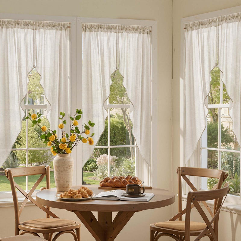 jinchan Swag Valance for Windows 63 Inch Length Farmhouse Linen Kitchen Valance Country Light Filtering Small Window Treatment for Bedroom Living Room 2 Panels Beige - Image 3