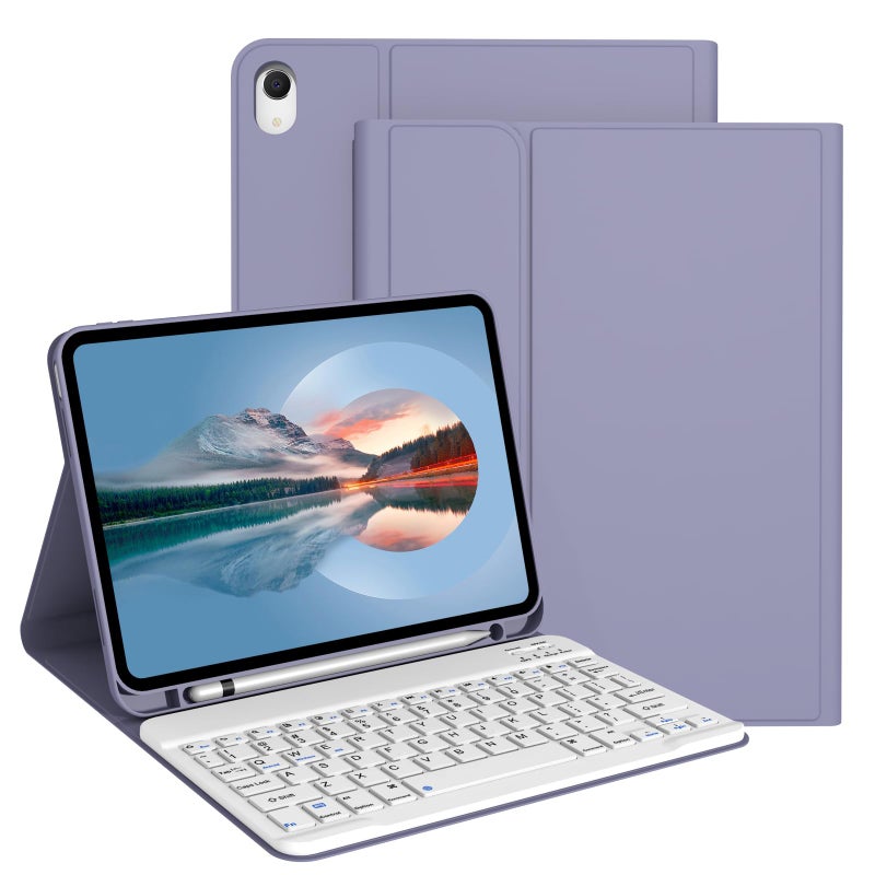 Divufus Keyboard Case for iPad 11th Generation A16 2025 for iPad 10th Generation 2022 Magnetic Detachable Wireless KeyboardSupport 3 System Folio Case with Pencil Holder Lavender Gray