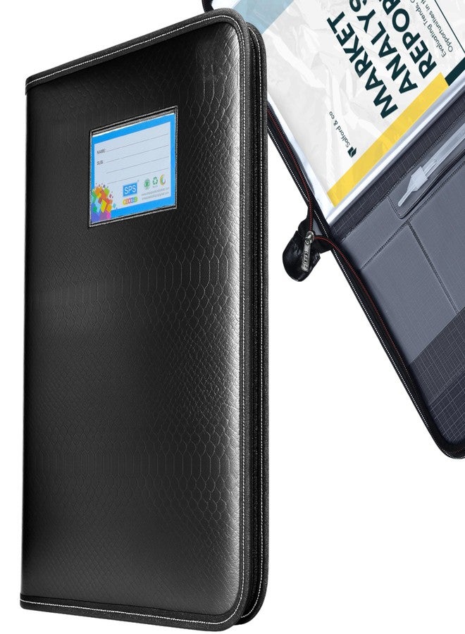 اس بي اس حافظة ملفات من الجلد الصناعي الفاخر من SPS | 20 جيبًا للمستندات بحجم A4 وFC | أسود - Image 1