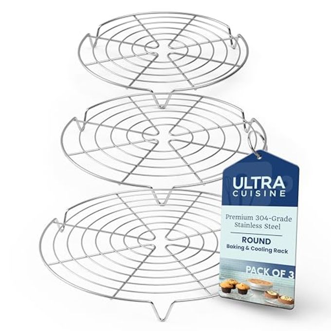 Ultra Cuisine 3 Set Round Cooling Racks for Cooking and Baking â€“ Oven & Dishwasher-Safe, 100% Stainless Steel Steaming and Baking Rack - Fits Air Fryer, Pressure Cooker & Cake Pan (7.5, 9 & 10.5 Inch)