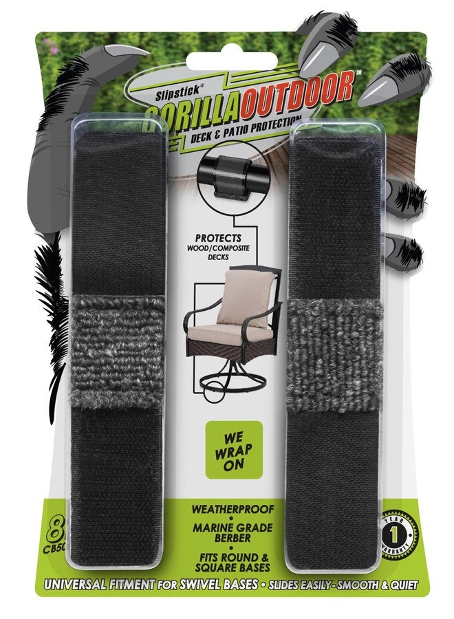 Slipstick واقيات أرضية للكراسي ذات قاعدة انزلاقية خارجية من Slipstick Gorilla / أغطية بربرية للأثاث ذي الأرجل والقواعد الأنبوبية (عبوة من 8 قطع) أغطية للأثاث للاستخدام الخارجي أو الداخلي، أسود/رمادي، CB5046 - Image 1