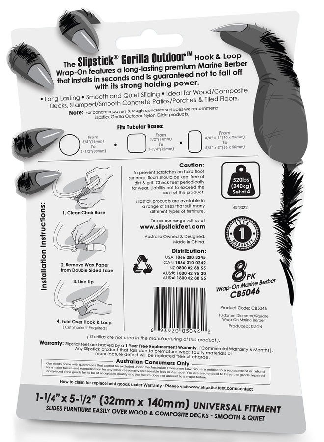 Slipstick واقيات أرضية للكراسي ذات قاعدة انزلاقية خارجية من Slipstick Gorilla / أغطية بربرية للأثاث ذي الأرجل والقواعد الأنبوبية (عبوة من 8 قطع) أغطية للأثاث للاستخدام الخارجي أو الداخلي، أسود/رمادي، CB5046 - Image 4
