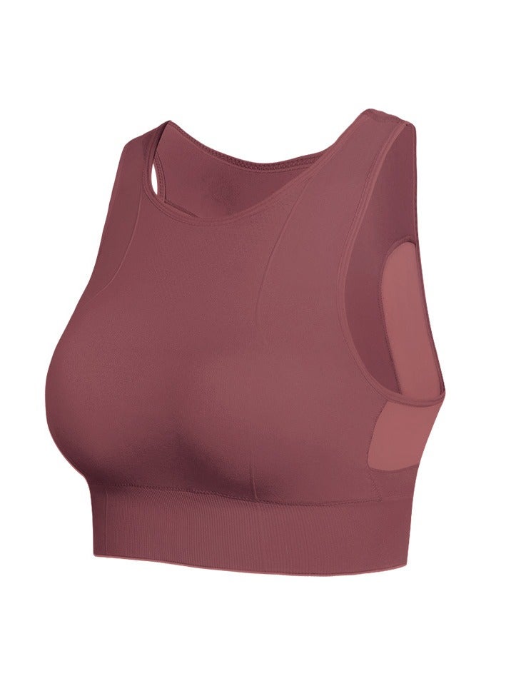 AROAQ Full Coverage Longline Sports Bra, Shockproof Fitness Yoga Running Sports Bra,  Seamless Quick-drying Medium Impact Push Up Tank Top For Yoga Gym Workout, (Size L, Brick Red) - Image 1