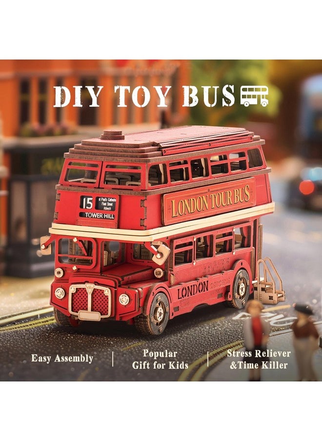 Robotime 3D Puzzles For Adults Wooden Craft London Tour Bus Diy Model Kit To Build Educational Brain Teaser Toy For Kids Craft Decor Gift  - Image 2
