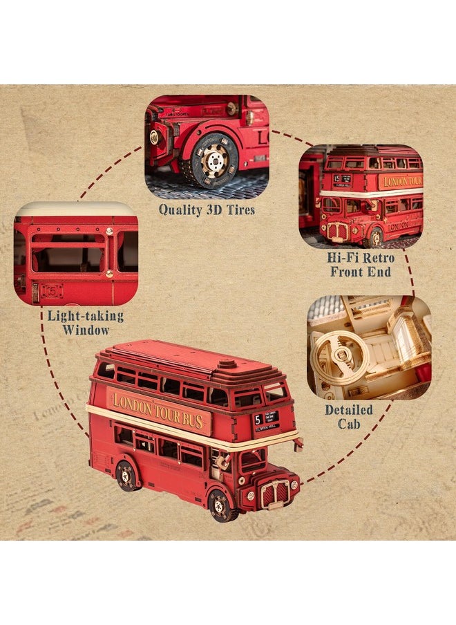 Robotime 3D Puzzles For Adults Wooden Craft London Tour Bus Diy Model Kit To Build Educational Brain Teaser Toy For Kids Craft Decor Gift  - Image 3
