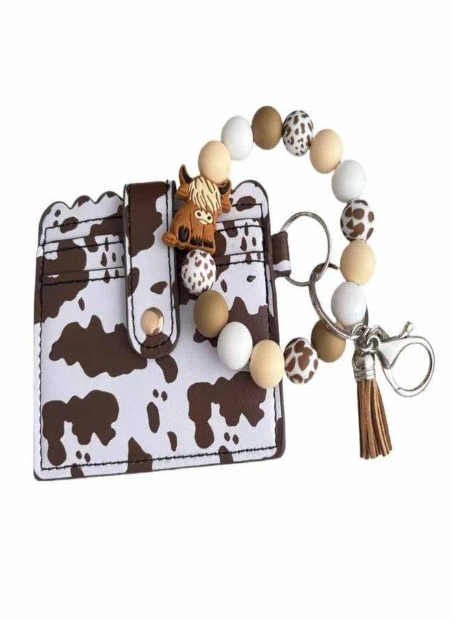 Lemua Highland Cow Wristlet Keychain with Wallet, Highland Cow Gifts for Women Mom, Beaded Cow Print Keychain Wristlet, Silicone Bead Key Ring Bracelet - Image 2