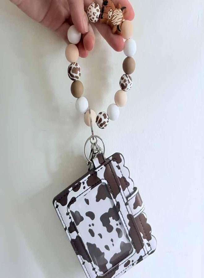 Lemua Highland Cow Wristlet Keychain with Wallet, Highland Cow Gifts for Women Mom, Beaded Cow Print Keychain Wristlet, Silicone Bead Key Ring Bracelet - Image 3