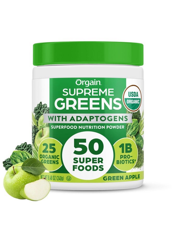 Orgain Supreme Greens Powder with 25 Organic Greens, 50 Superfoods, 1 Billion Probiotics, and Adaptogens, Vegan Greens for Gut Health and Immune Support, 1.5 Servings of Fruit and Veggies, Green Apple - Image 1