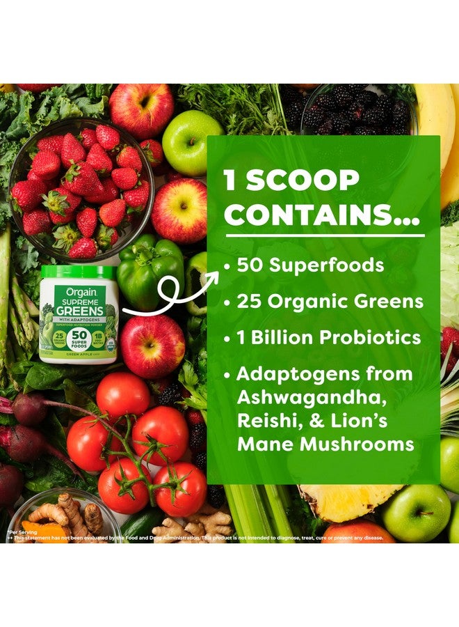 Orgain Supreme Greens Powder with 25 Organic Greens, 50 Superfoods, 1 Billion Probiotics, and Adaptogens, Vegan Greens for Gut Health and Immune Support, 1.5 Servings of Fruit and Veggies, Green Apple - Image 5
