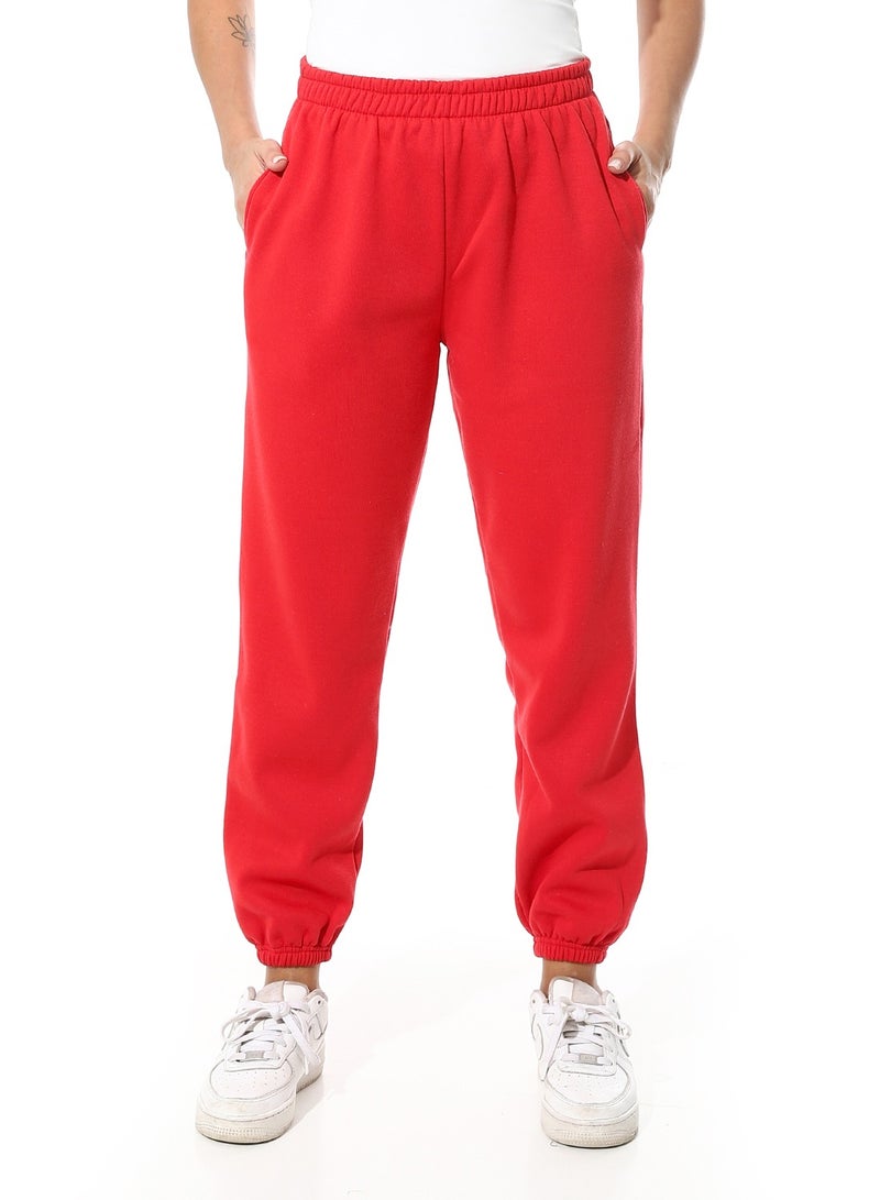 Andora Elastic Waist Fleeced Pants_Red - Image 1