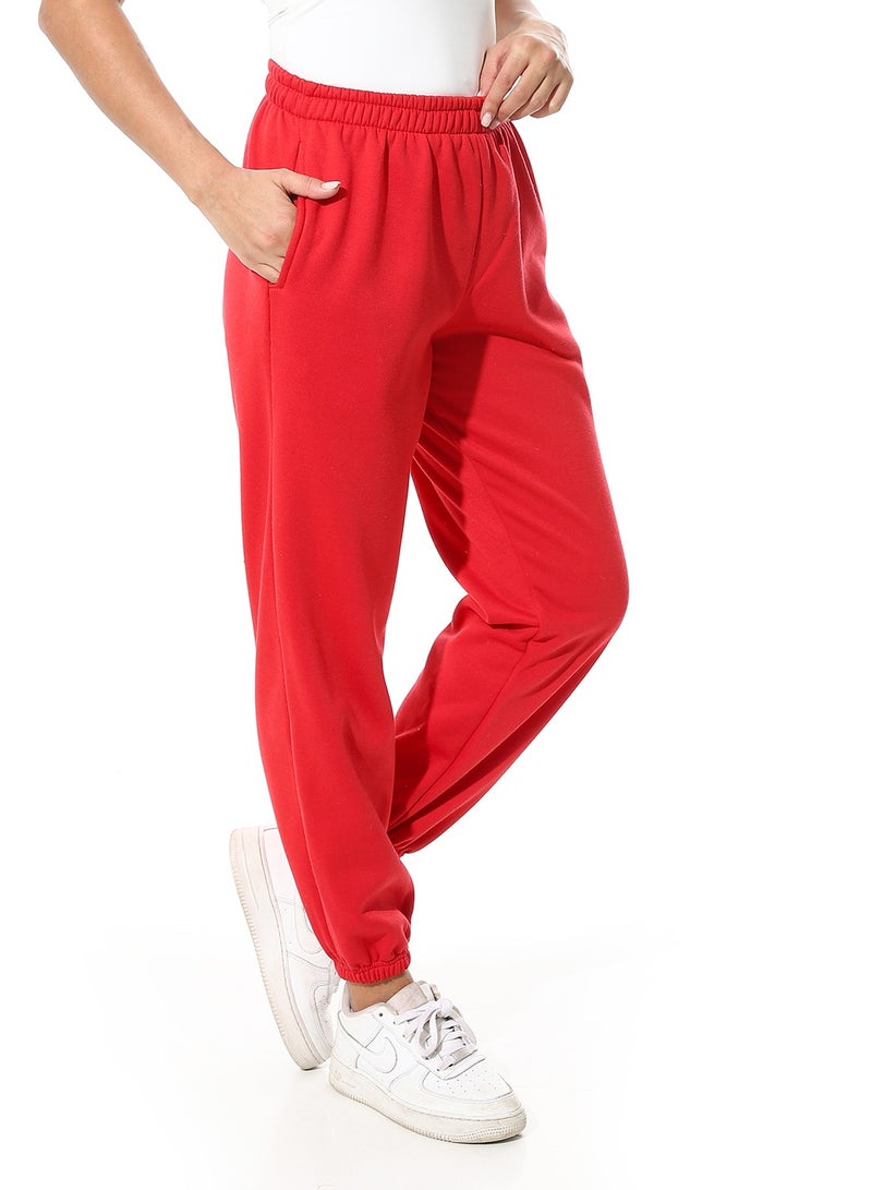 Andora Elastic Waist Fleeced Pants_Red - Image 2