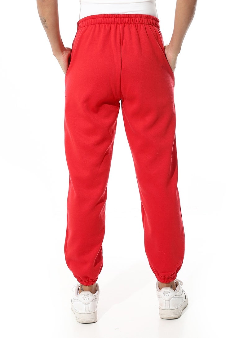 Andora Elastic Waist Fleeced Pants_Red - Image 3