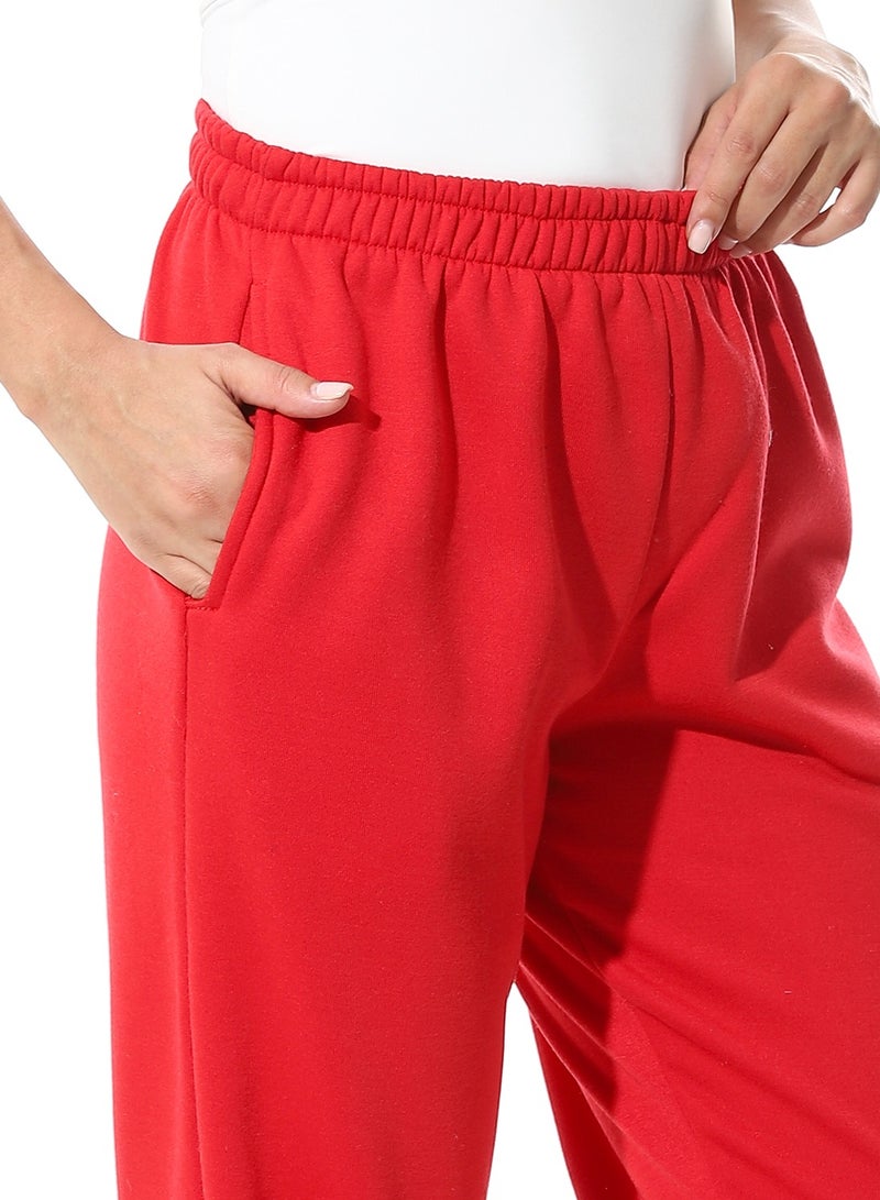 Andora Elastic Waist Fleeced Pants_Red - Image 4