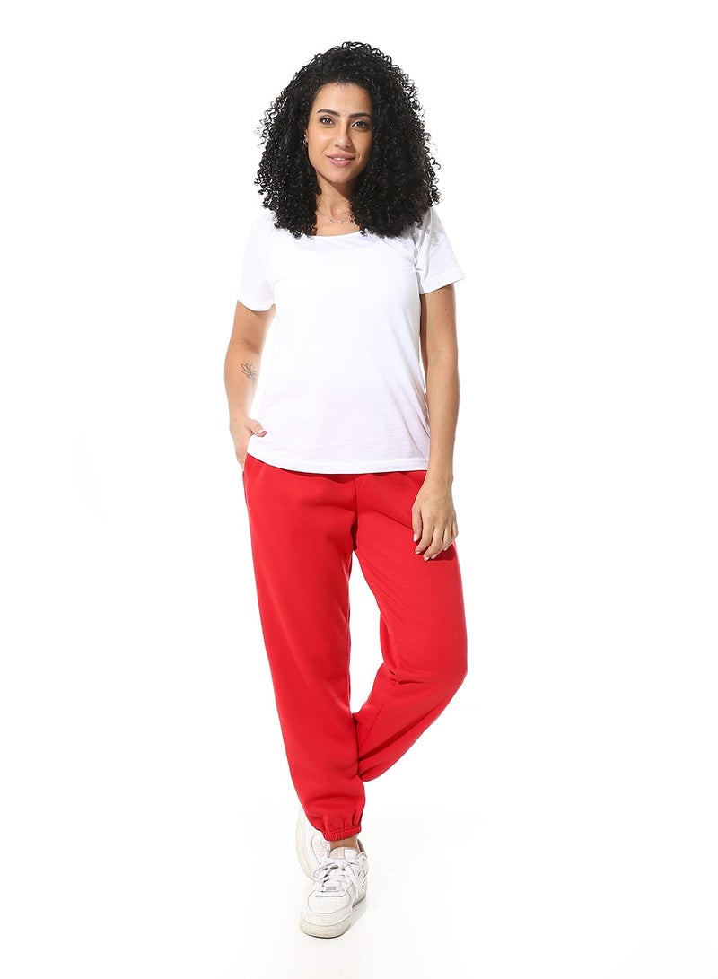Andora Elastic Waist Fleeced Pants_Red - Image 5