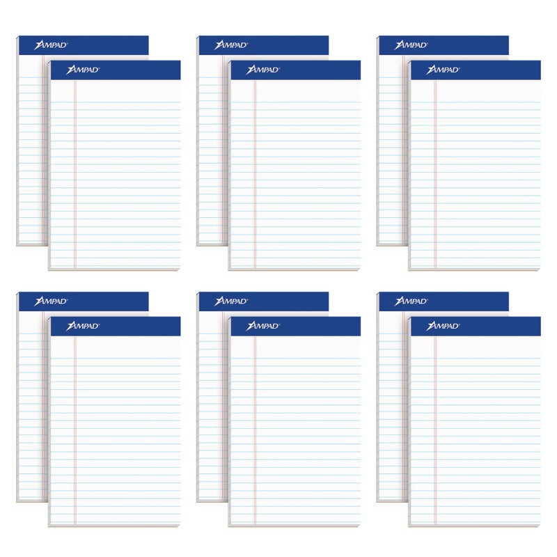 Ampad 5 x 8 Legal Pads 12 Pack Narrow Ruled White Paper 50 Sheets Per Writing Pad American Pad Paper Made in USA 20364
