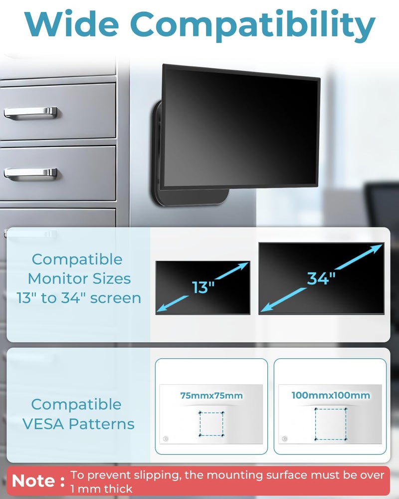 Varghesyla Magnetic Monitor Mount for 13"to 34â€Screen Adjustable 360Â° Rotate Monitor Holder for Metal Surface with Handle Hold Up to 22LBS 75x75 or 100x100 VESA Screen Mounting Bracket for Metal Cabinet, Fridge - Image 2