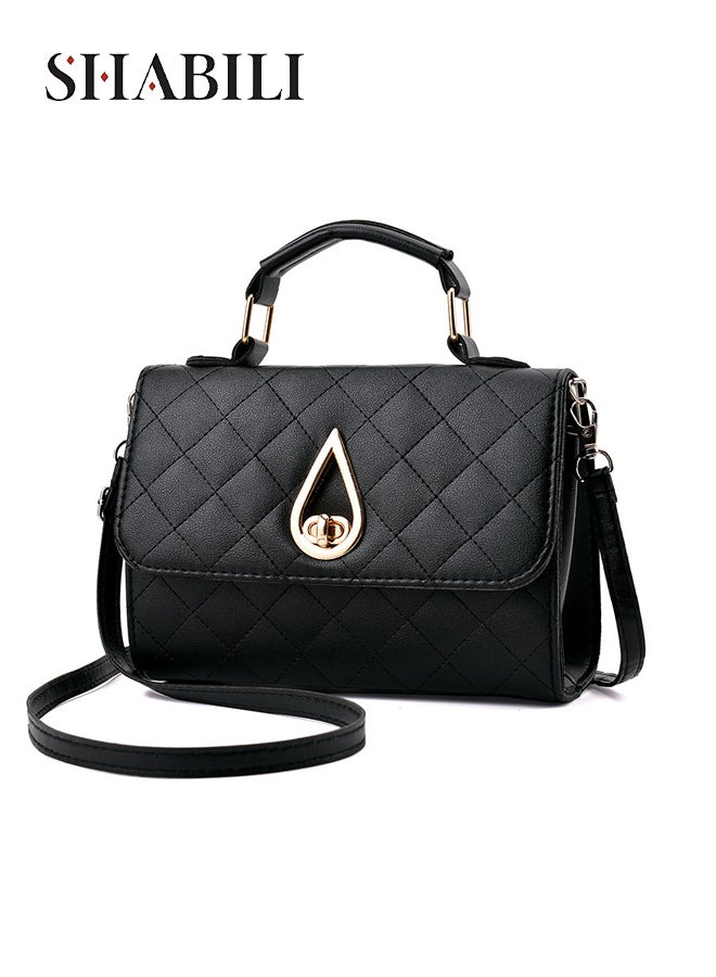 SHABILI Women PU Shoulder Bag Crossbody Tote Satchel Sling Handbag, Ladies Large Capacity Multi-Pocket Quilted Water-Drop Lock & Detachable Strap for Teenager Youth Daily Casual Travel Cross Bags (Black) - Image 1