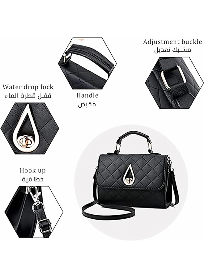 SHABILI Women PU Shoulder Bag Crossbody Tote Satchel Sling Handbag, Ladies Large Capacity Multi-Pocket Quilted Water-Drop Lock & Detachable Strap for Teenager Youth Daily Casual Travel Cross Bags (Black) - Image 4