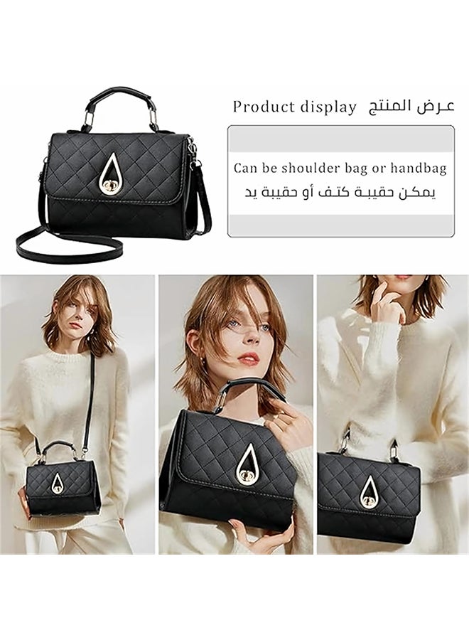SHABILI Women PU Shoulder Bag Crossbody Tote Satchel Sling Handbag, Ladies Large Capacity Multi-Pocket Quilted Water-Drop Lock & Detachable Strap for Teenager Youth Daily Casual Travel Cross Bags (Black) - Image 2