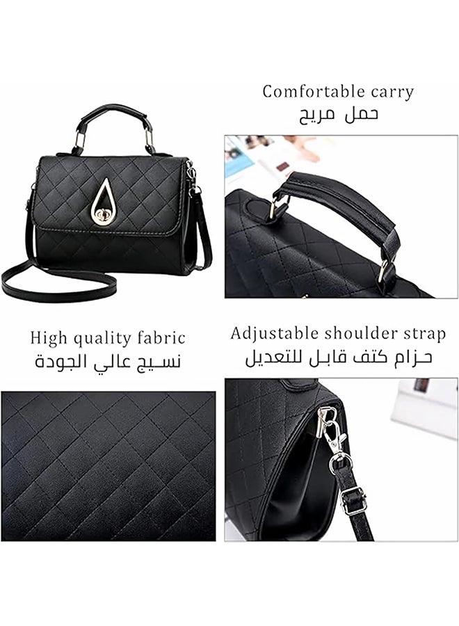 SHABILI Women PU Shoulder Bag Crossbody Tote Satchel Sling Handbag, Ladies Large Capacity Multi-Pocket Quilted Water-Drop Lock & Detachable Strap for Teenager Youth Daily Casual Travel Cross Bags (Black) - Image 5