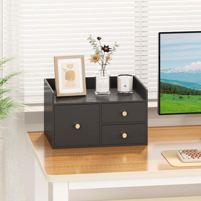 Wisuce Essentials Bamboo Desk Organizer with Drawers Wooden Desktop Storage Drawers for Bills Office Supplies Kitchen Utensils Organizing Tool for Home Classroom Organization No Assembly (3 Drawer, Black) - Image 4