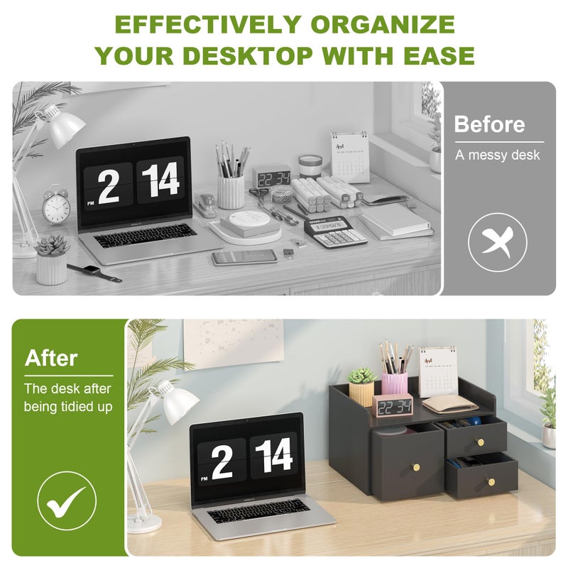 Wisuce Essentials Bamboo Desk Organizer with Drawers Wooden Desktop Storage Drawers for Bills Office Supplies Kitchen Utensils Organizing Tool for Home Classroom Organization No Assembly (3 Drawer, Black) - Image 5