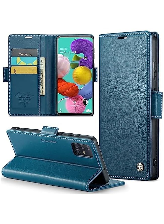 Samsung Galaxy A51 4G Wallet Case - RFID Blocking, Kickstand, Magnetic Closure - Fashion Blue - Image 1