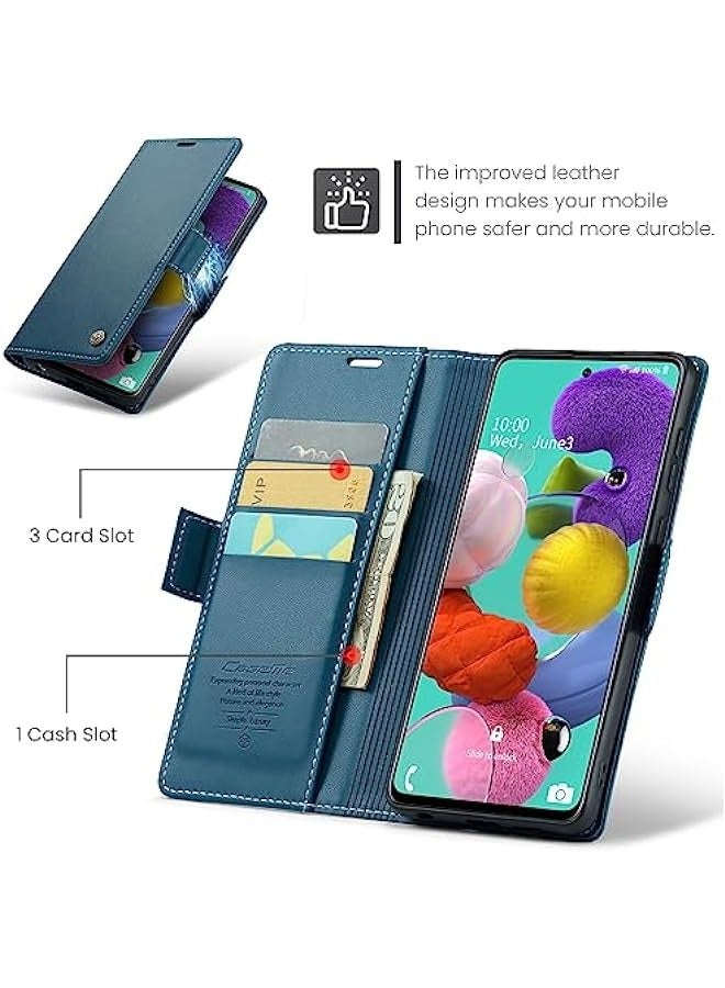 Samsung Galaxy A51 4G Wallet Case - RFID Blocking, Kickstand, Magnetic Closure - Fashion Blue - Image 3