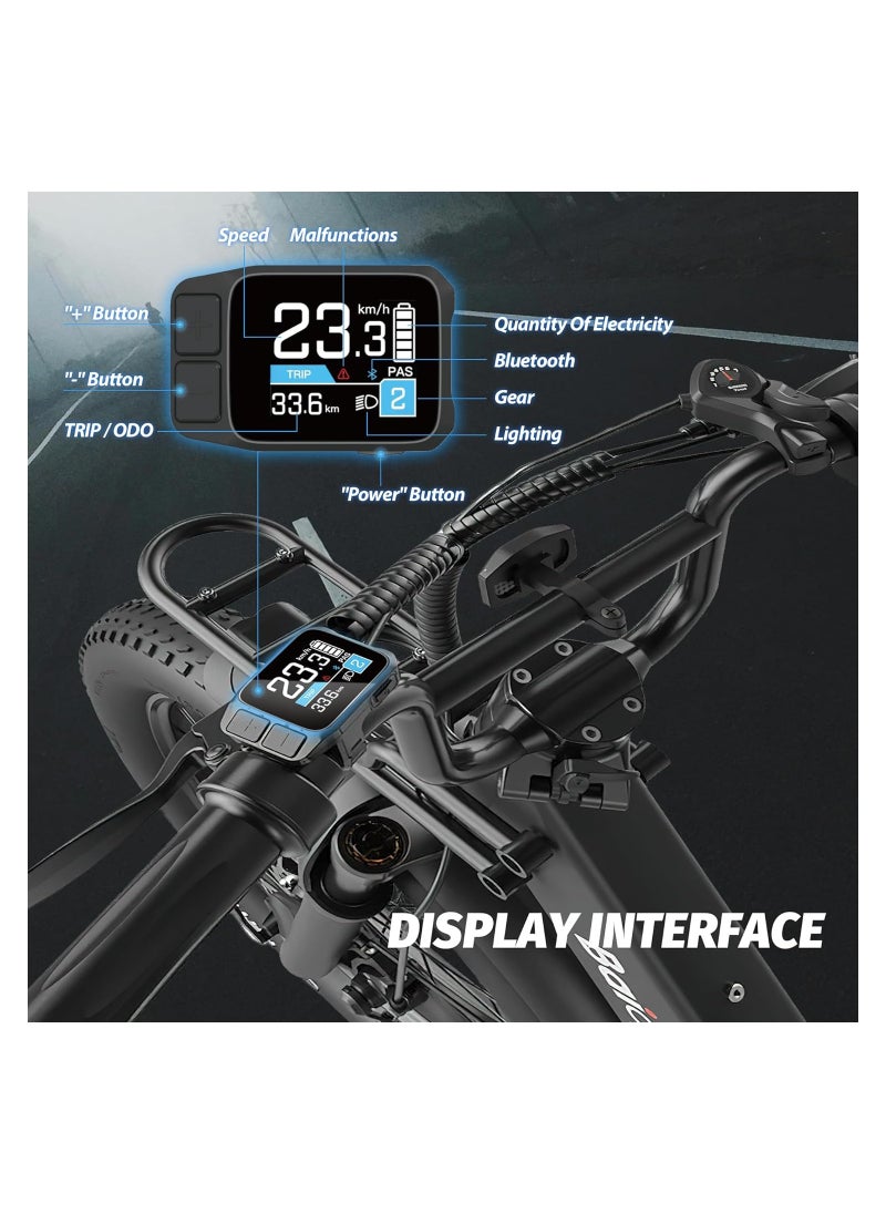 Baicycle Electric Bike Mountain bike 48V 15.3Ah Removable Battery 32Km/H with 750W Brushless Motor 7-Speed 20inchTires Front Fork Suspension Black  - Image 4