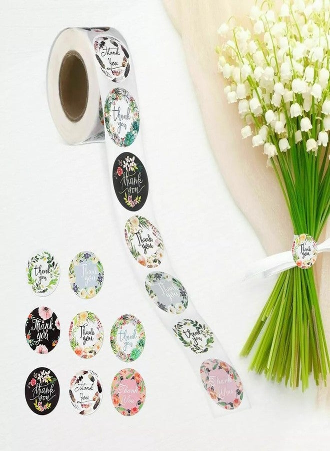 Newvent 500 Pcs Thank You Sticker Roll | Colourful Printed Floral Design Small Bussiness Sticker (Pack of 1 Roll) - Image 1