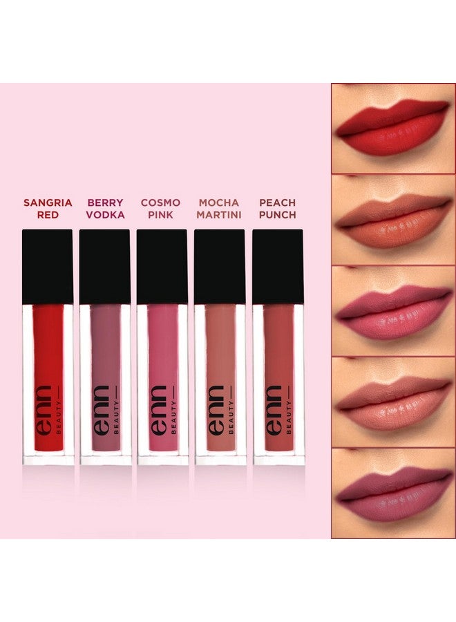 ENN Long Lasting Semi Matte Liquid Lipsticks With 12 Hour Coverage Transferproof Highly Pigmented Goodness Of Natural Ingredients With Intense Color Compact (Pack Of 5) - Image 3
