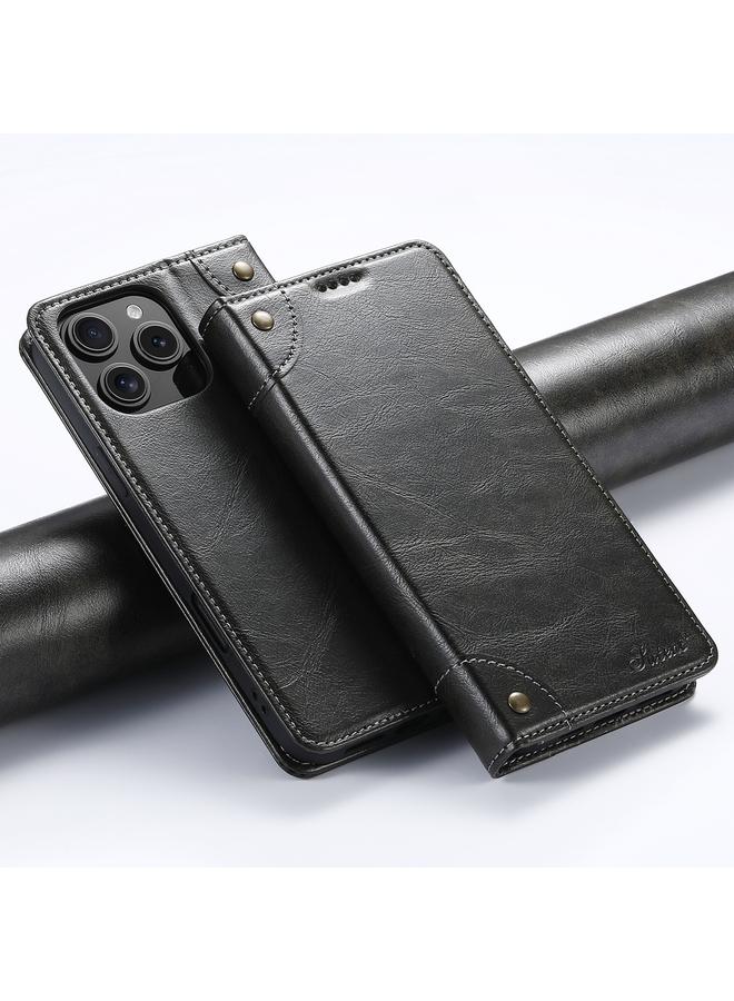 Suteni Case For iPhone 16 Pro Baroque Calf Texture Buckle Wallet Leather Phone Case - Image 1