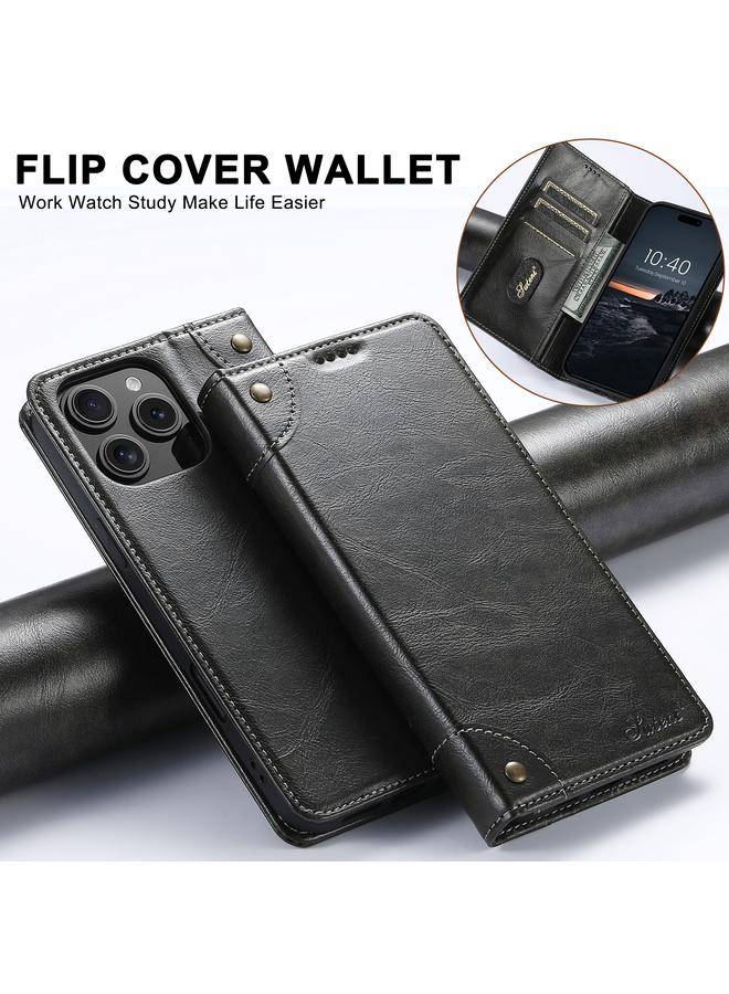 Suteni Case For iPhone 16 Pro Baroque Calf Texture Buckle Wallet Leather Phone Case - Image 2