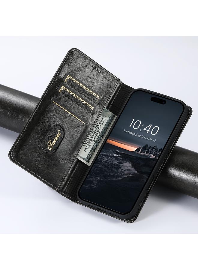 Suteni Case For iPhone 16 Pro Baroque Calf Texture Buckle Wallet Leather Phone Case - Image 3