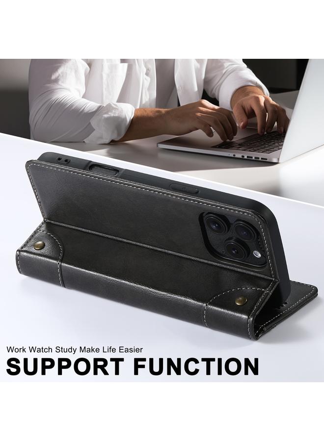 Suteni Case For iPhone 16 Pro Baroque Calf Texture Buckle Wallet Leather Phone Case - Image 4