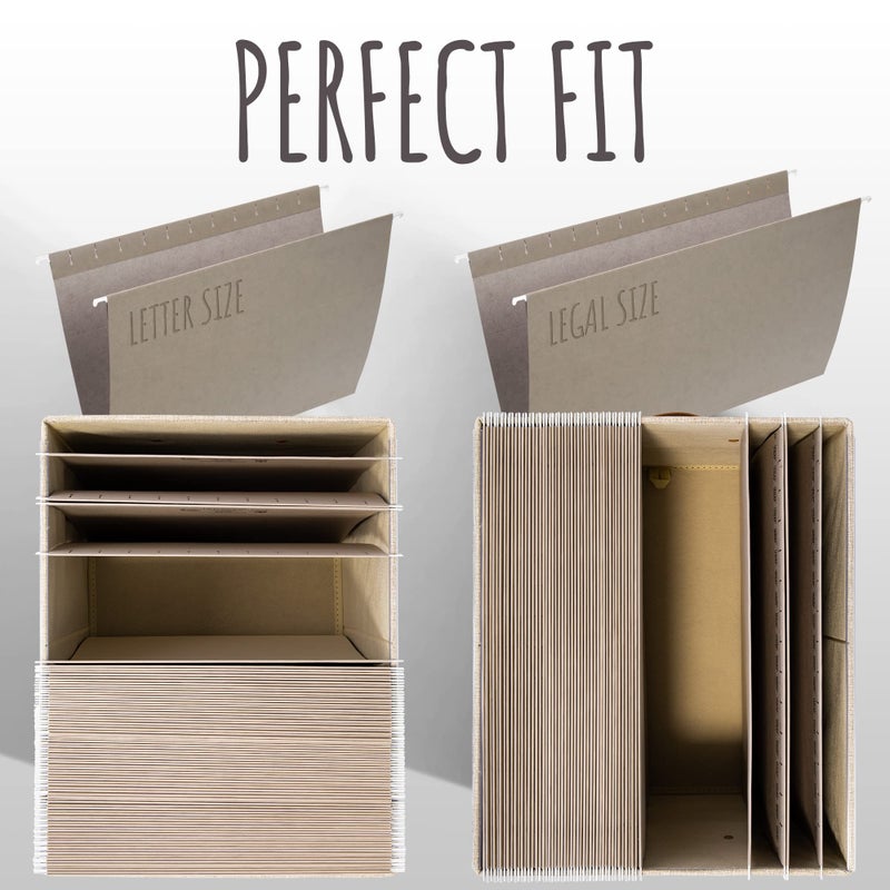 ZICOTO Decorative File Organizer Box Set of 2 - Collapsible Linen Filing Cabinets w/Handles Are Perfect to Store all Your Documents & Hanging File Folders - Portable Easy Slide Crates with Lid - Image 5