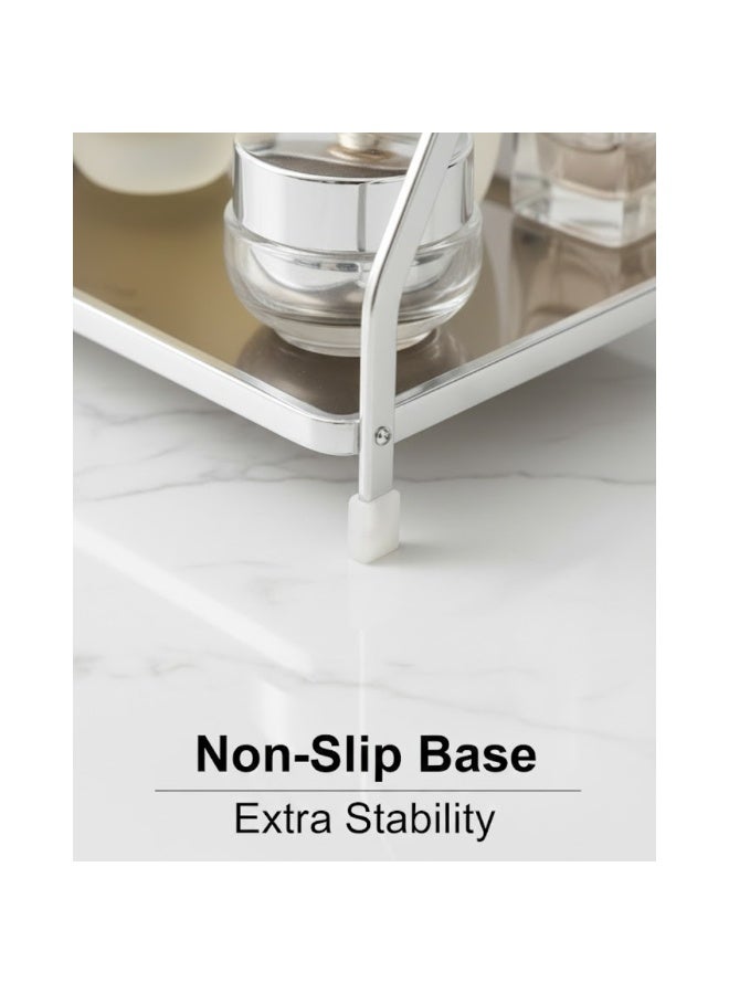 طلال رف منظم حمام فضي بثلاث طبقات - رف معدني لتخزين مستحضرات التجميل والعناية بالبشرة، مناسب للحمام وغرفة النوم | حامل منظم للعطور، ومستحضرات التجميل، والأمصال، واللوشن، ومنتجات التجميل - Image 2