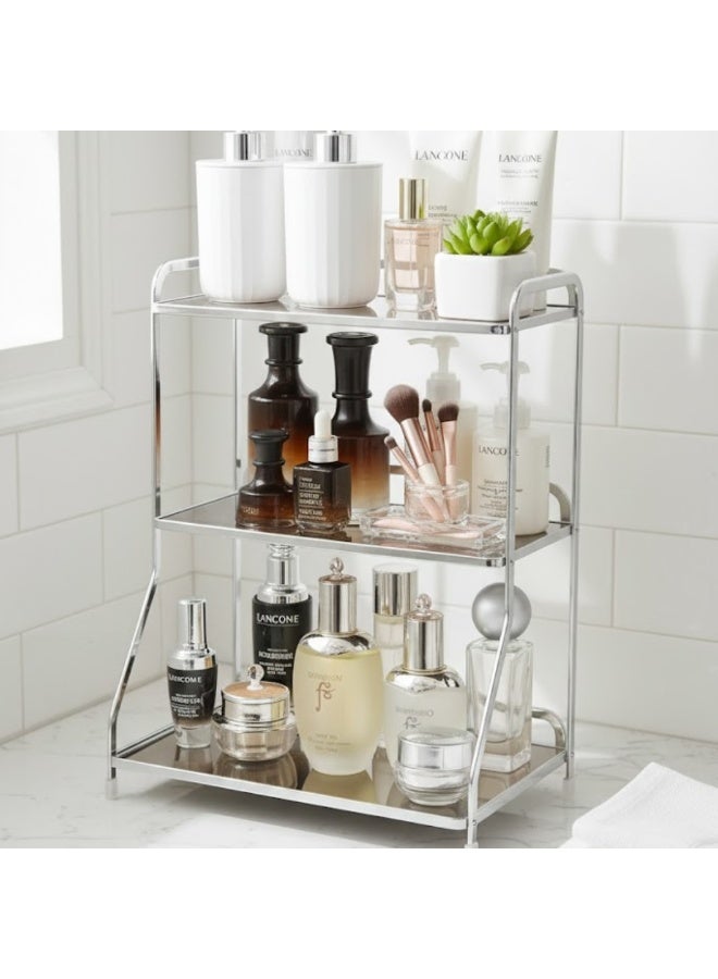 طلال رف منظم حمام فضي بثلاث طبقات - رف معدني لتخزين مستحضرات التجميل والعناية بالبشرة، مناسب للحمام وغرفة النوم | حامل منظم للعطور، ومستحضرات التجميل، والأمصال، واللوشن، ومنتجات التجميل - Image 3