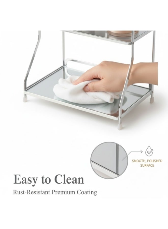 طلال رف منظم حمام فضي بثلاث طبقات - رف معدني لتخزين مستحضرات التجميل والعناية بالبشرة، مناسب للحمام وغرفة النوم | حامل منظم للعطور، ومستحضرات التجميل، والأمصال، واللوشن، ومنتجات التجميل - Image 5