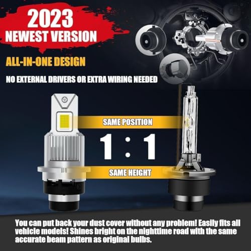 NOVCAPAR D4R D4S LED Bulb,70W High Power,24000LM +600% Brightness,6500K Cool White, High and Low Beam,Plug and Play,D4S LED Bulbs Canbus Error Free, LED Fog Light Bulbs, 2 Pack - Image 2