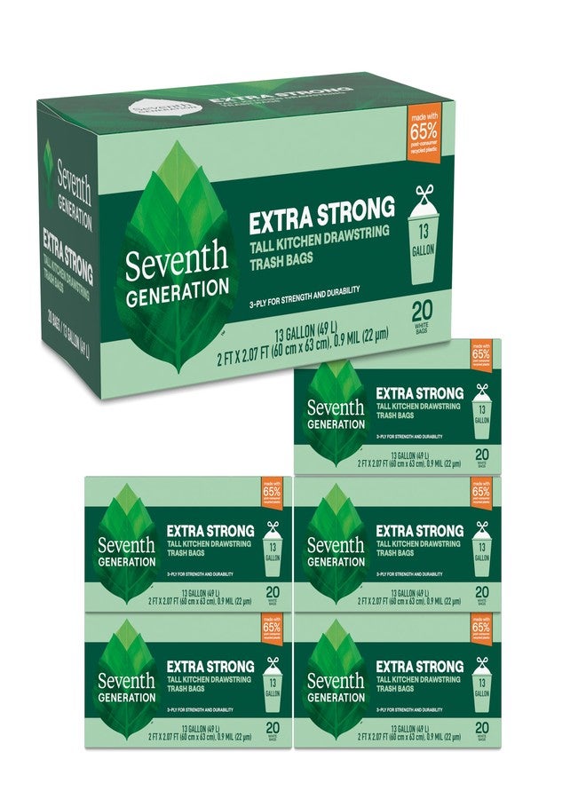 Seventh Generation Kitchen Garbage Bags 13 Gallon Pack of 6 Extra Strong Made from Recycled Plastic 20 count - Image 1