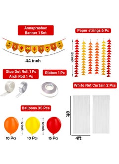 Party Propz Party Propz Baby Annaprashan Decoration Items Bengali - 47Pcs Annaprasana Decoration Backdrop Balloons with Annaprashan Banner, White Net Curtain and Triangle Hanging, Rice Ceremony Decorations Items  - Image 2