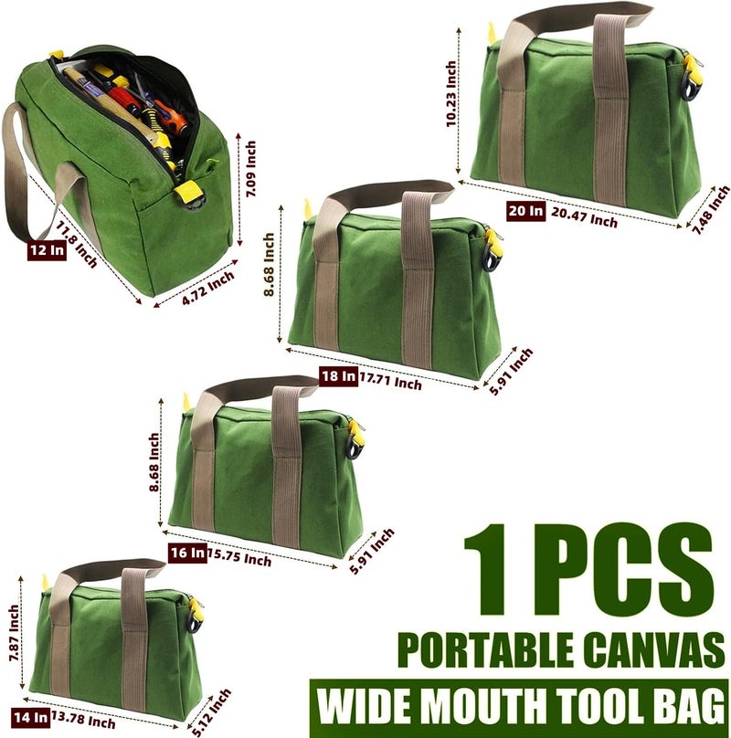BLIRITEL 12 Inch Wide Mouth Tool Bag, Heavy Duty Canvas Tool Storage Bag, Large Capacity Handbag, Multi-function Tool Organizer Tote Bag for Storage Wrenches Pliers (Green, 12 Inch) - Image 2